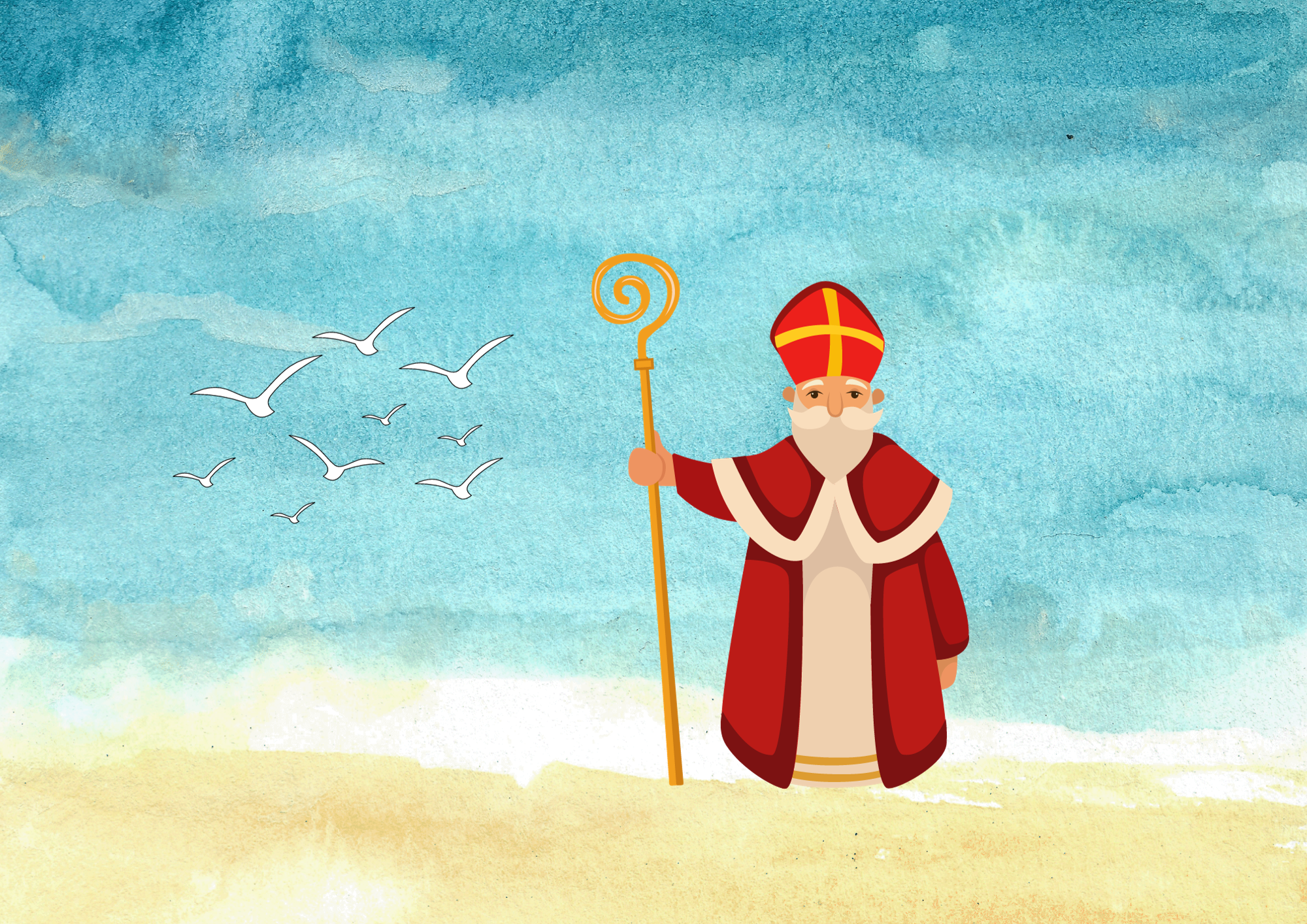 Nikolaus steht am Meer